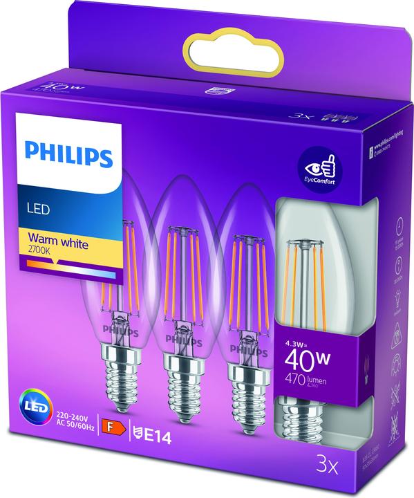 Productafbeelding Philips Lamp (E14, 4.30 W, 470 lm, 3 x, F)