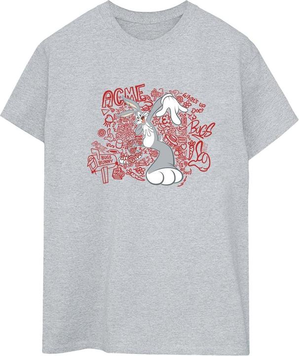 Actual product image Looney Tunes Womens/Ladies ACME Doodles Bugs Bunny Cotton Boyfriend T-Shirt (M)