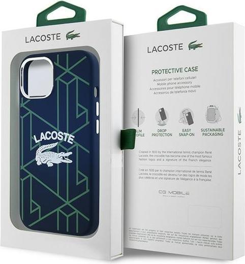 Actual product image Lacoste LCHMP15SSBIV iPhone 15 / 14 / 13 6.1" granatowy/blue hardcase Silicone Monogram Vintage Logo (Apple iPhone 15)