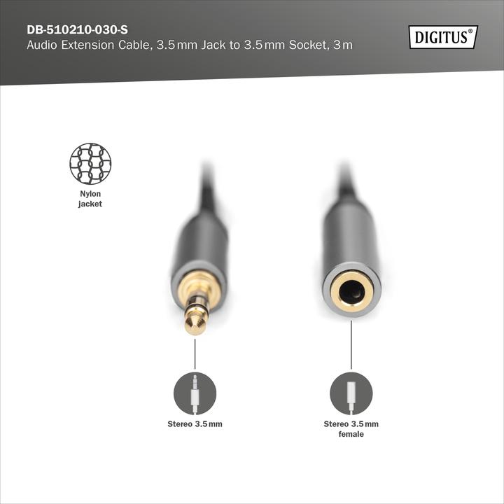 Produktbild Digitus Audio Verlängerungskabel, 3,5 mm Klinke auf 3,5 mm Buchse (3 m)