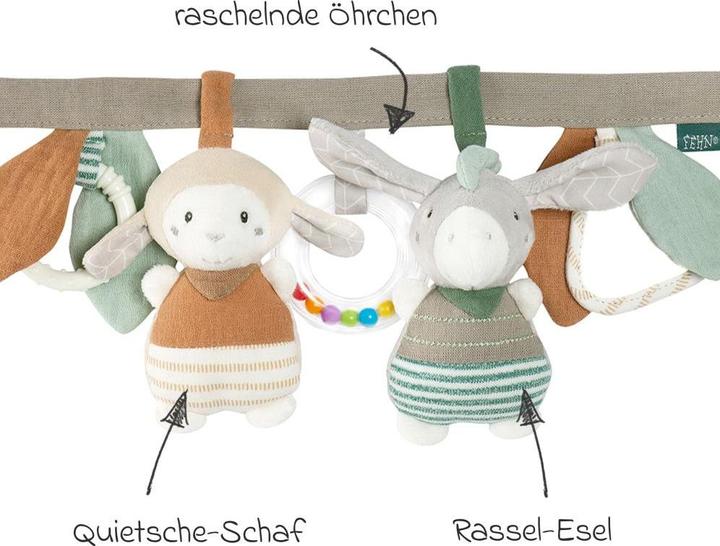 Immagine prodotto Fehn Kinderwagenketten Kinderwagenkette mit Rassel & Quietsche - Esel & Schaf