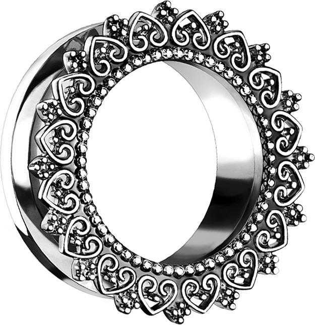 Produktbild Star Piercing Flesh Tunnel silber mit Tribal filigranen Herzen (Chirurgenstahl 316L, Messing)