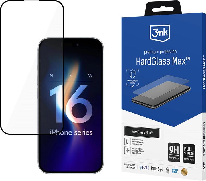 Produktbild 3MK HardGlass Max iPhone 16 6.1" czarny/black, Fullscreen Glass (1 Stück, Apple iPhone 16)