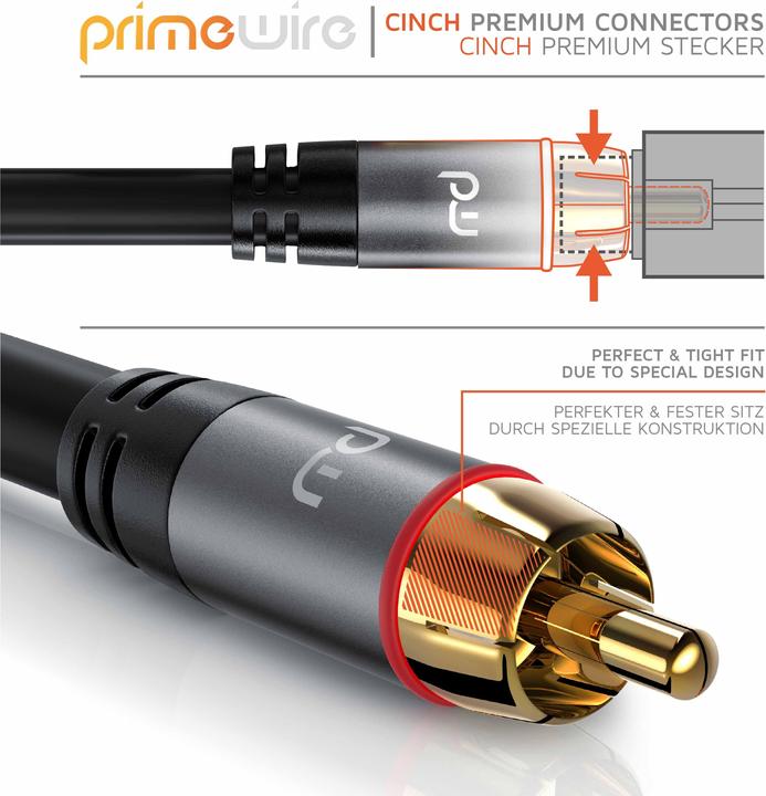 Produktbild Primewire Stereo Cinch Audio Kabel, RCA, mehrfach geschirmtes HiFi Audiokabel, 2X Cinch zu 2X Cinch (3 m, Cinch)