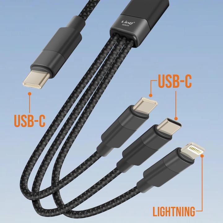 Produktbild LinQ USB-C / 2x USB-C + Lightning Kabel (1.20 m, USB 3.2 Gen 1)