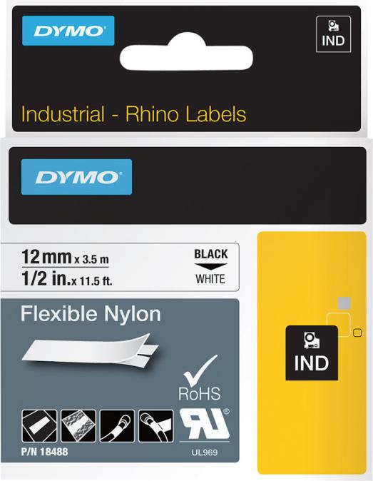 Produktbild Dymo Original IND-Schriftband für Rhino™ Nylon 12mm x 3,5m - schwarz auf weiss (1.20 cm, Weiss)