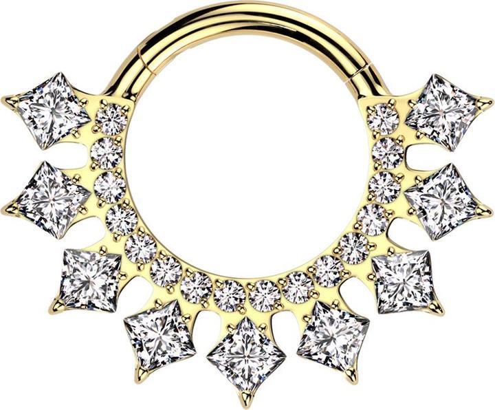 Produktbild Star Piercing Micro Segmentring klappbar vergoldet runde und eckige Kristalle silber (Titan G23)