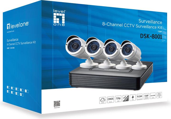 Produktbild LevelOne CCTV 8-Kanal Fix Out H.265 IR 4xCam ink
