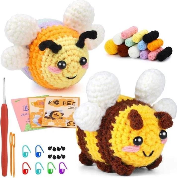 Activity Board Little Bee crochet set for beginners with video tutorial cotton knitting yarn yarn plastic needles