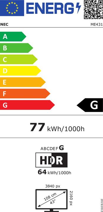 Energie-Label NEC MultiSync ME431 (60005048) (3840 x 2160 Pixel, 43")