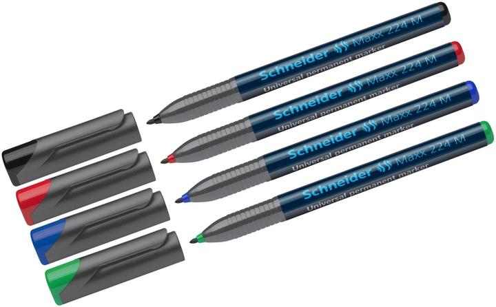 Produktbild Schneider OHP-Marker Maxx permanent, M, 4er Etui: rot, blau, grün, schwarz (Assortiert, 1 mm, 4 x)