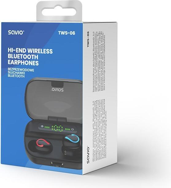 Produktbild Savio TWS-06 Bluetooth 5.0 + EDR Kopfhörer & Headset im Ohr Schwarz (120 h, Kabellos)