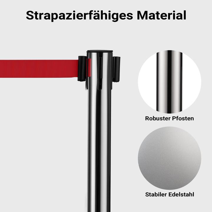 Produktbild Wiltec mobile Absperrpfosten 32x7x90cm silberfarben Stahl Personenleitsystem