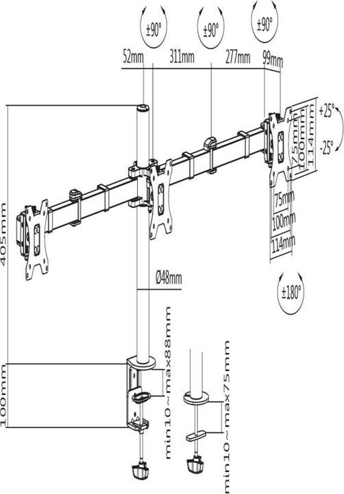 Immagine prodotto SpeaKa Professional Speaka Supporto da tavolo professionale per tre monitor da 43,18 - 68,58 cm (17 - 27) pollici (Tavolo, 27")