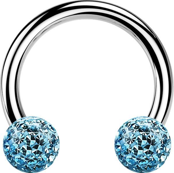 Actual product image Star Piercing Micro Circular Barbell silver with two crystal balls aqua epoxy protective layer (Surgical steel 316L, without brass)
