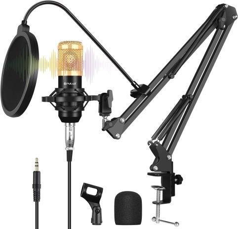 Image du produit Puluz Kit Microphone Studio Broadcast avec bras ciseaux, support métal et carte son USB (Or)