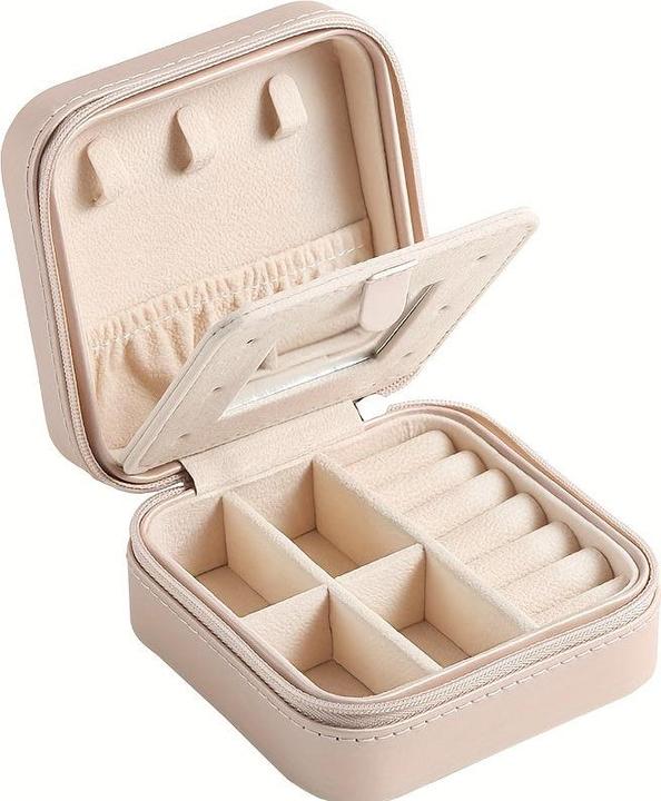 Only-Bags.Store 1 Stück Mini-Reise-Schmuck-Organizer im klassischen Stil mit Spiegel, 3-lagiger Aufbewahrungskoffer