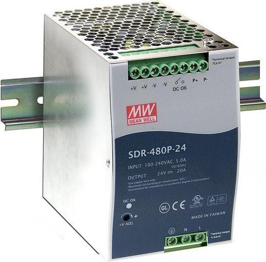 Produktbild MeanWell Netzteil für DIN-Schiene, 94%, 24V, 20A, 480W, Einstellbar