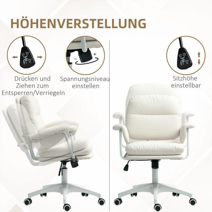 Produktbild Swisshandel24 Bürostuhl mit Kippfunktion, gepolstert Schreibtischstuhl höhenverstellbar Weiss