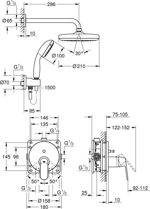 Immagine prodotto Grohe Sistema doccia Eurosmart Cosmopolitan UP con Tempesta 210