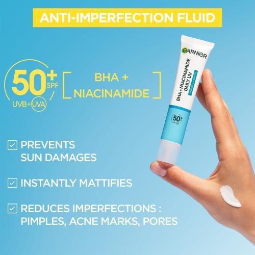 Actual product image Garnier Pure Active BHA + Niacinamide Daily UV Anti-Imperfection Fluid (SPF 50, 40 ml)
