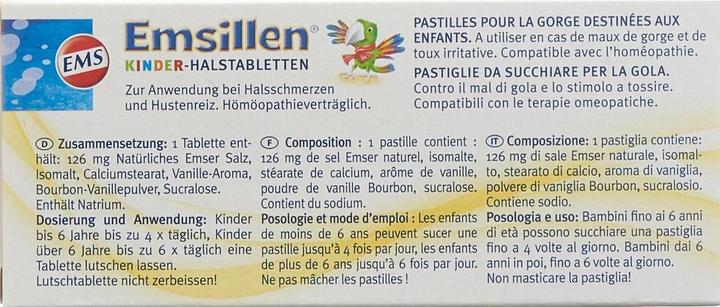 Valori nutrizionali e ingredienti Emser Emsillen bambini compresse per la gola vaniglia pz. (1 Pezzo/i)