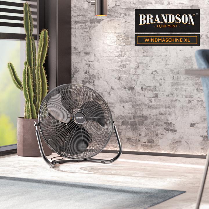 Produktbild Brandson Windmaschine 53,5 cm Ø, Retro Bodenventilator 200W neigbar, Tragegriff, hoher Luftdurchsatz, schwarz (67 dB)