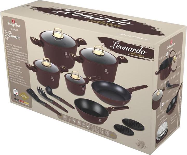 Produktbild BerlingerHaus Kochset inkl. Kochbesteck & Untersetzer, 15-teilig, bordeaux (24 cm, Pfannenset + Topfset, Aluminium)