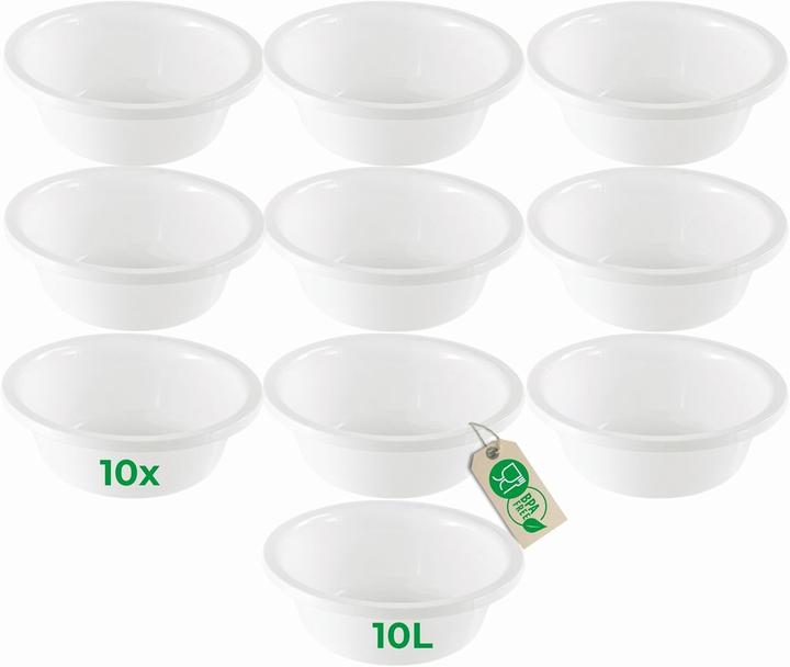 Novaliv 10x Spülschüssel Rund 10L, D40 cm, Weiss, BPA-frei Spülmaschinenfest Ideal für Küche und Camp