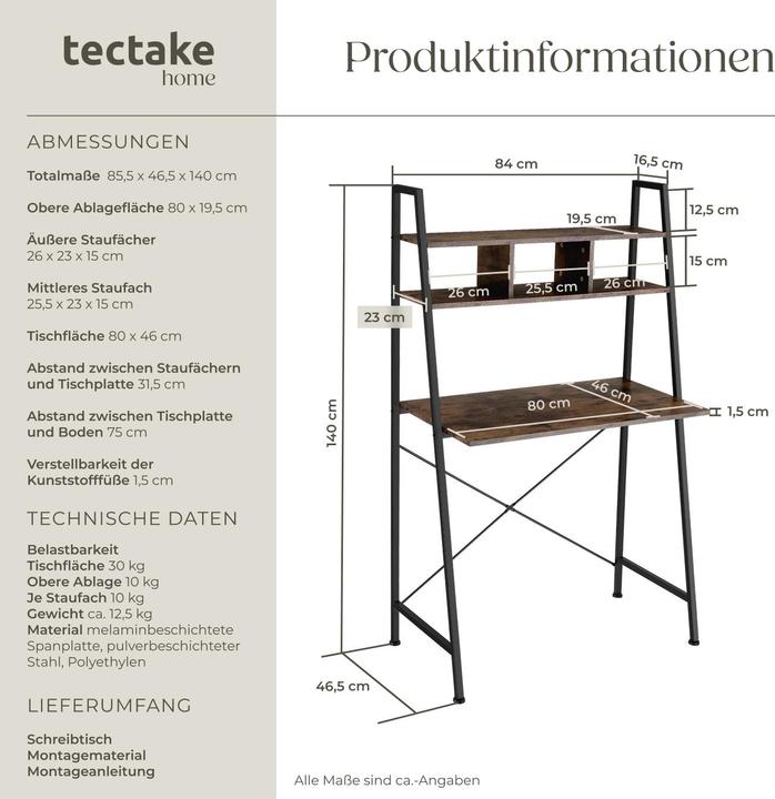 Actual product image tectake Exeter (85.5 x 46.5 x 140 cm)