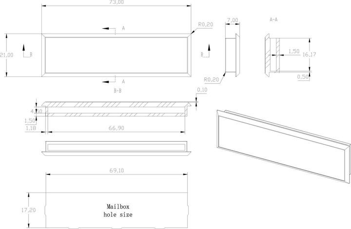 Actual product image Wiltec Name Plate Cover for Postboxes with 69x17mm Cut-Out, Spare Part for 66.8/64x16mm Name Plates