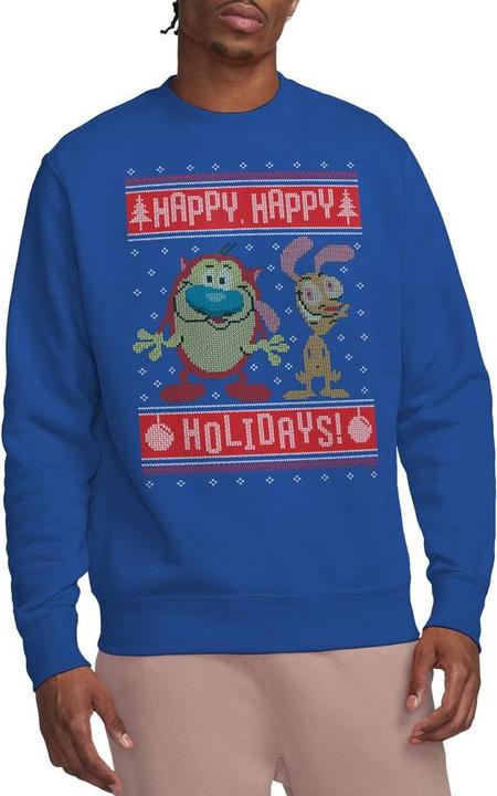 Actual product image Ren & Stimpy Unisex Adult Happy, Happy Holidays Christmas Jumper Sweatshirt (L)
