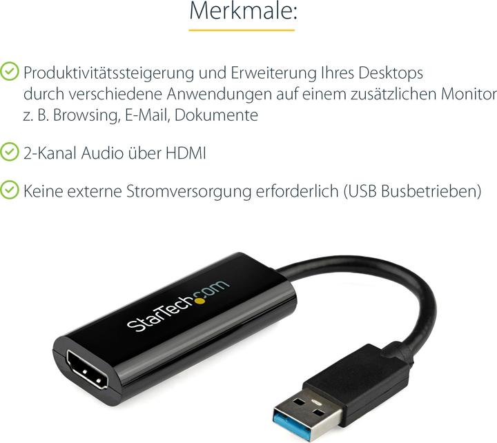 Produktbild StarTech Slim USB 3.0 HDMI Video Card (USB-A, 19 cm)