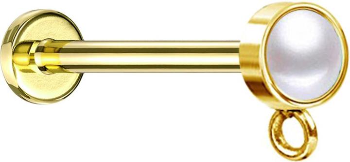 Actual product image Star Piercing Micro labret internal thread gold-plated with cylinder pearl white Ring for pendant (without brass, Surgical steel 316L)