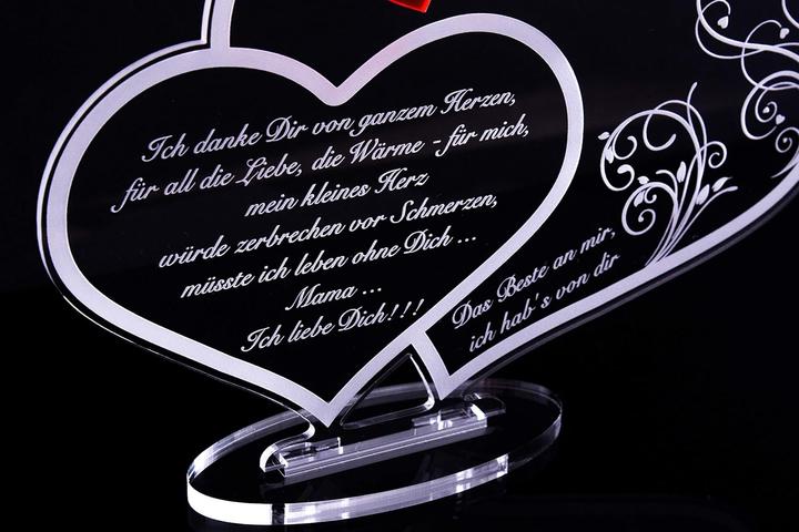 Produktbild Laserox Acryl Doppelherz Schild "Liebe Mama" mit Gravur