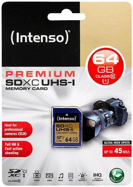 Produktbild Intenso 64 GB Speicherkarte SDHC SD Class 10 UHS-I (64 GB, SDHC, U1, UHS-I)