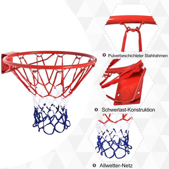 Actual product image Swisshandel24 Basketball net Basketball hoop with net, tubular steel + nylon, red + blue + white, ø46 cm