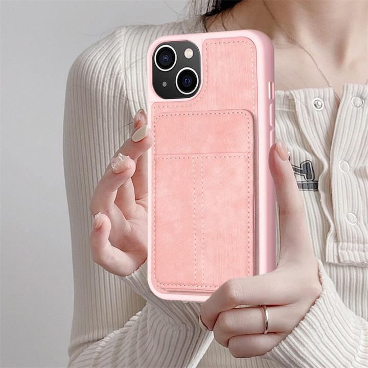 Image du produit Cover-Discount iPhone 15 Plus - Étui Kickstand avec porte-cartes rose (Apple iPhone 15 Plus)
