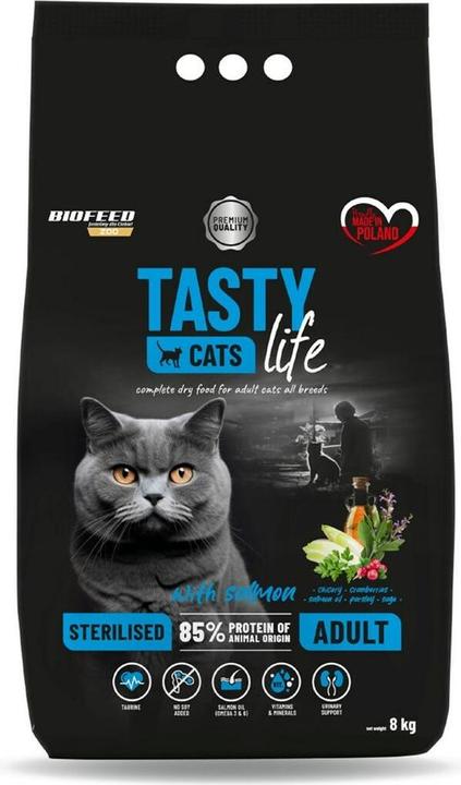 Actual product image Biofeed Tasty Cats Life Sterilised Salmon - dry cat food - 8kg (Adult, 8000 g)