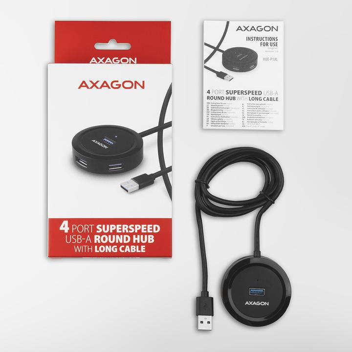 Actual product image Axagon HUE-P1AL interface hub USB 3.2 Gen 1 (3.1 Gen 1) Type-A Black (USB-C, 4 Ports)