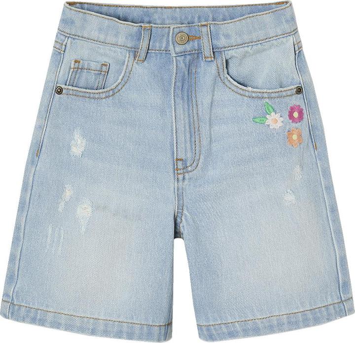 Vertbaudet Mädchen Jeans-Shorts mit gestickten Blumen