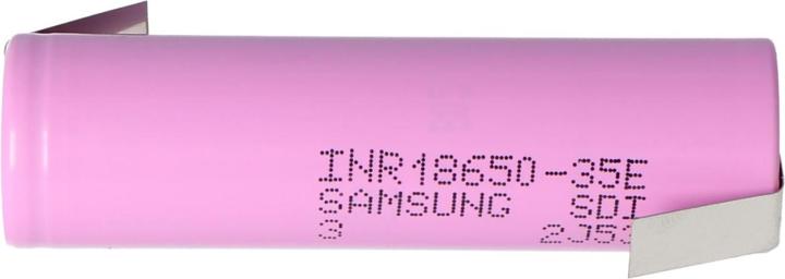 Actual product image Samsung Battery INR18650-35E flat positive pole selectable with or without solder tags (1 pcs., 18650, 3500 mAh)