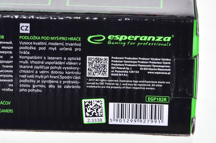 Actual product image Esperanza EGP102R Mouse Pad Gaming Mouse Pad