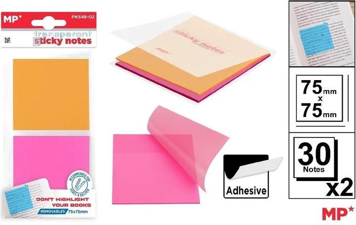 Main paper Selbstklebende Notizzettel, transparent, 75x75mm, 2x30 Stk (75 x 75 mm)