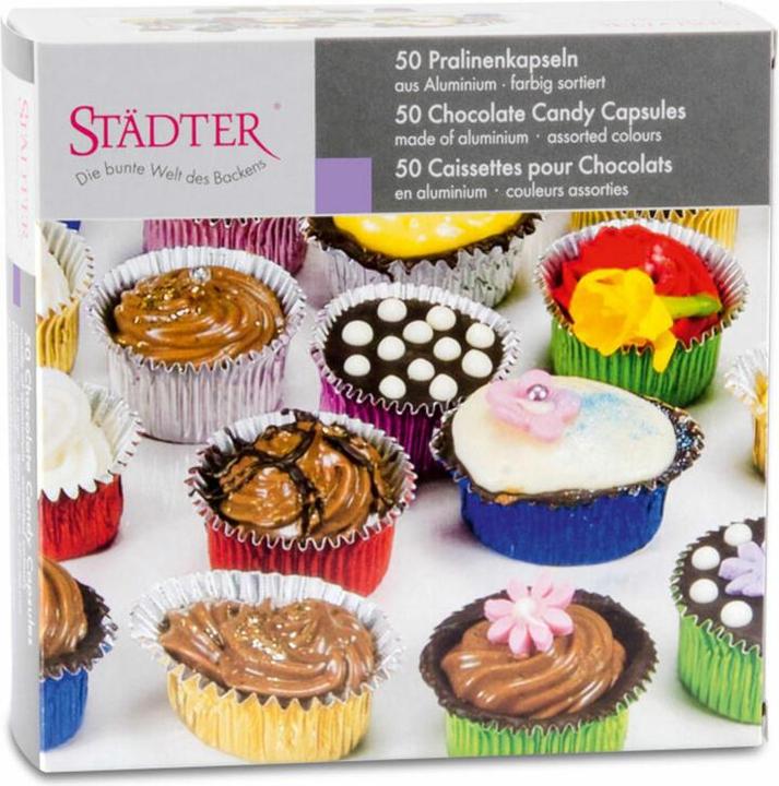 Actual product image Städter 50 aluminum praline capsules, assorted colors (2.50 cm)