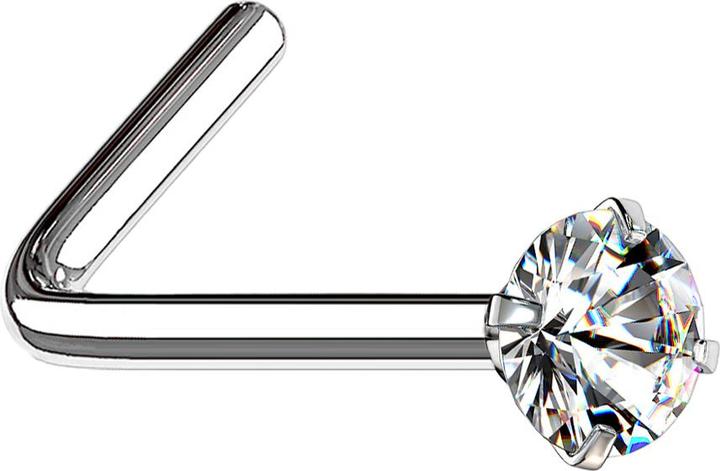 Produktbild Star Piercing Nasenstecker gewinkelt silber runder Kristall silber gefasst (Chirurgenstahl 316L)