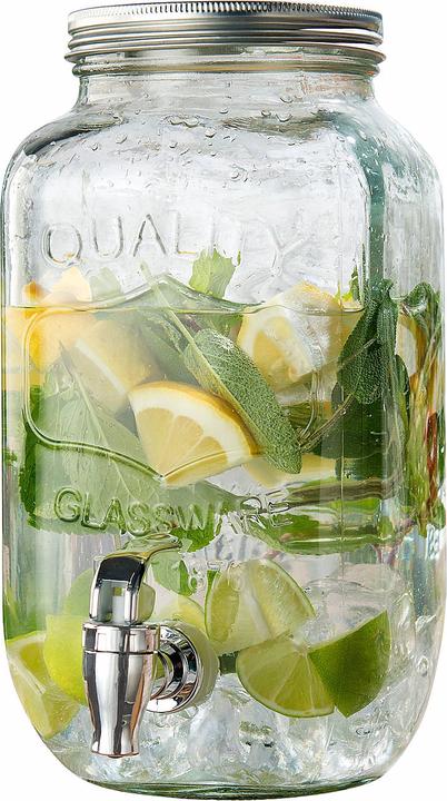 Pearl Distributeur de boissons rétro en verre, look bocal, robinet, 3,5 litres
