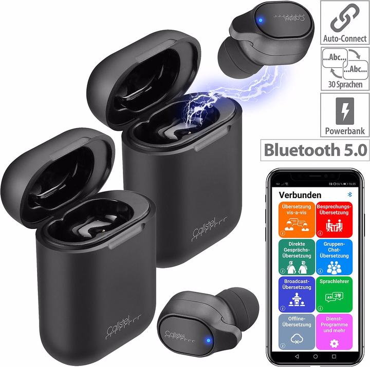 Actual product image Callstel Set of 2in1 Live Translator with In-Ear Mono Headset, Powerbank Box & App (3 h, Wireless)