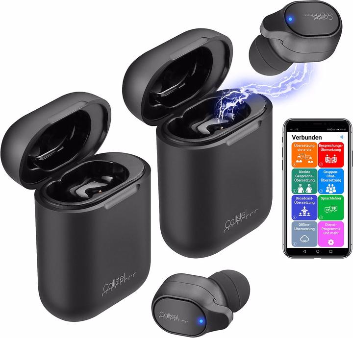 Actual product image Callstel Set of 2in1 Live Translator with In-Ear Mono Headset, Powerbank Box & App (3 h, Wireless)
