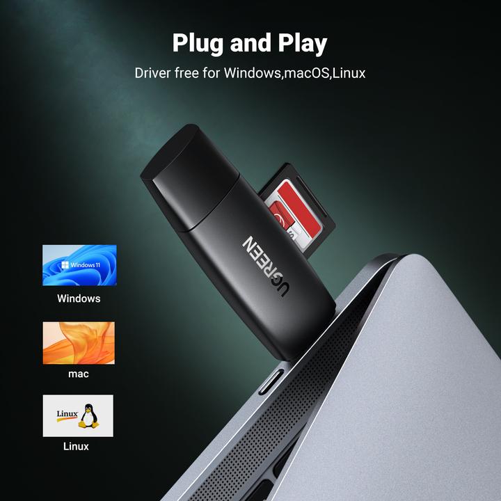 Image du produit Ugreen CM304 USB + USB-C Adapter Lecteur de cartes SD + microSD (noir) (USB-C)
